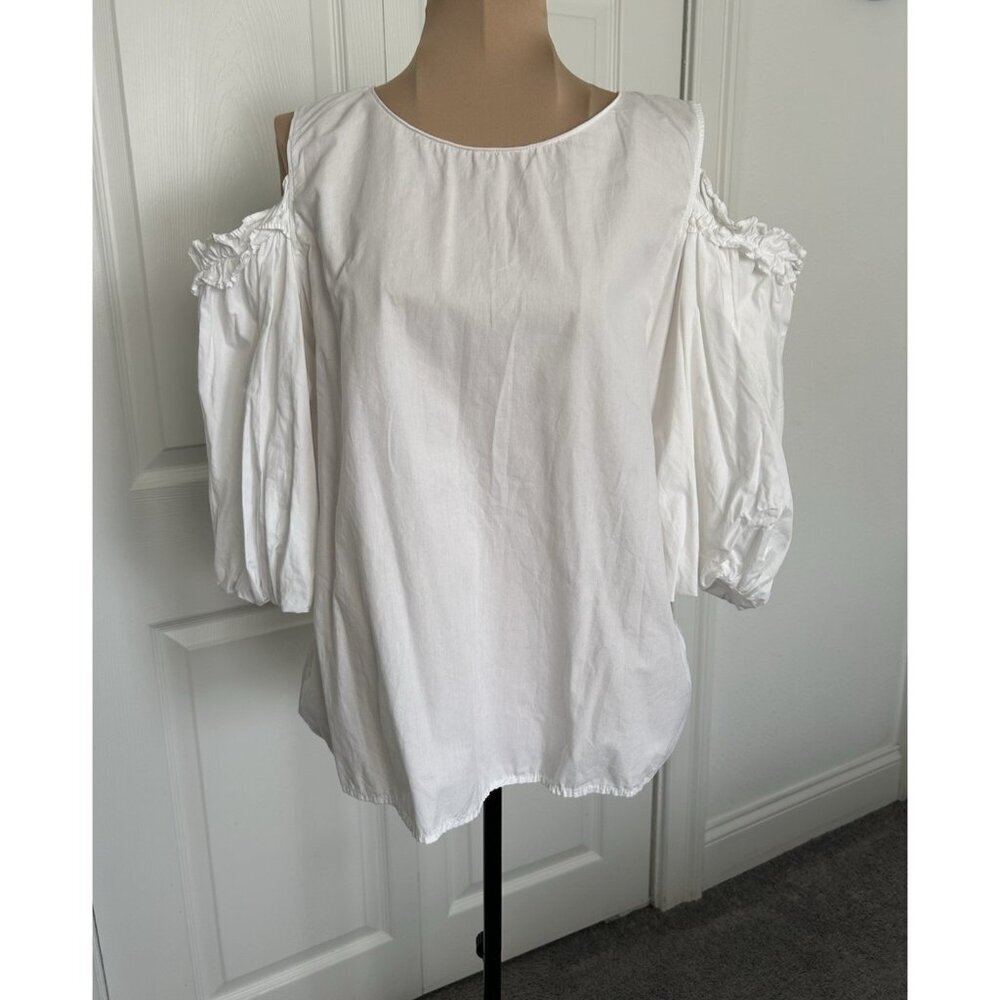 VELVET By Graham & Spencer Cotton Short Puff Sleeve Cold Shoulder Top White Sz M